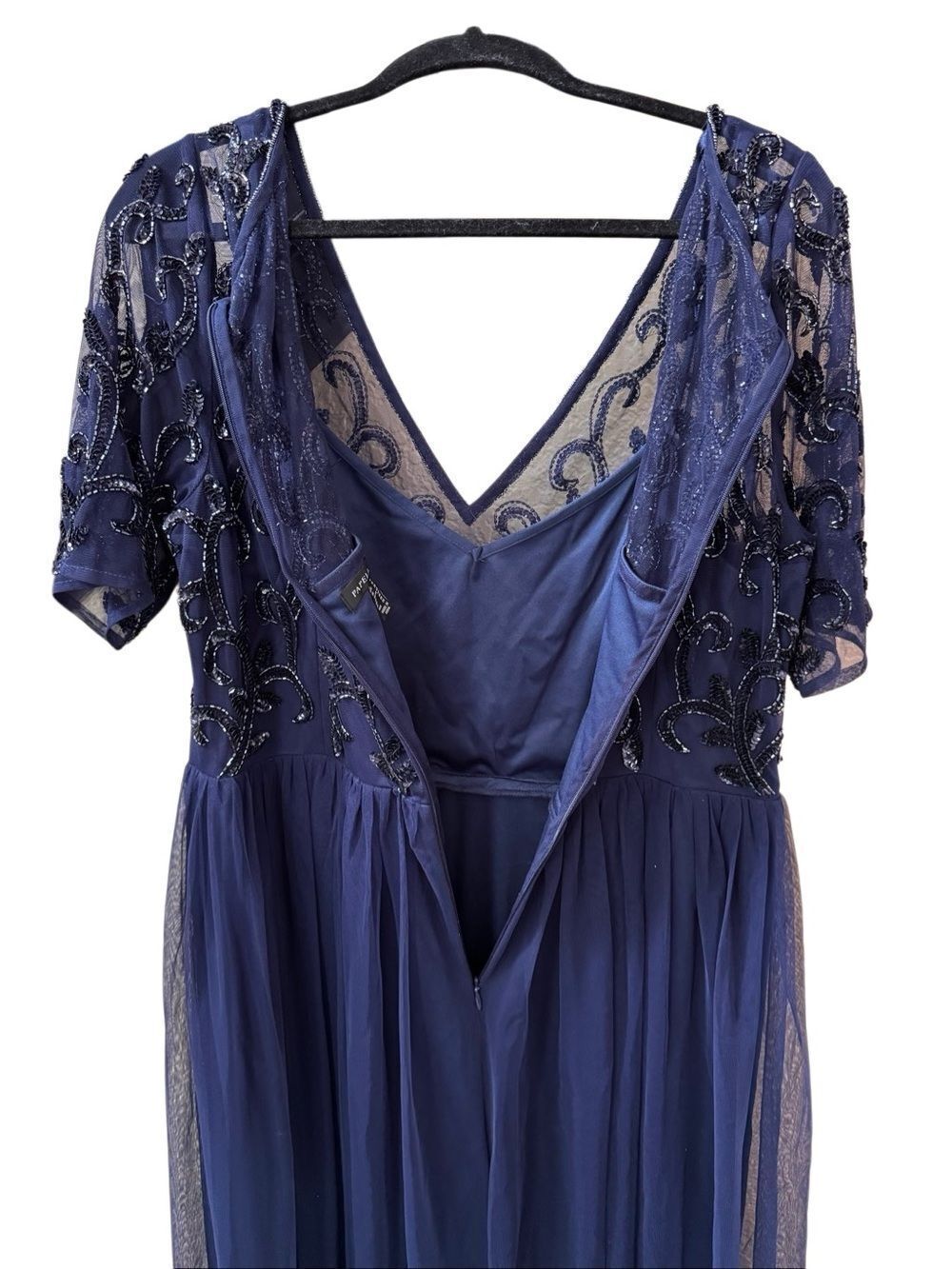 Papell Studio Navy Blue Beaded Mesh Formal Gown Dress Plus Size 16 - Picture 8 of 16